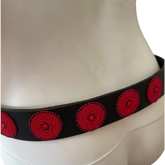 The Kenyan Collection Disk Beaded BELT Sz 32 Unisex Black Leather HANDMADE ART - Picture 8 of 12